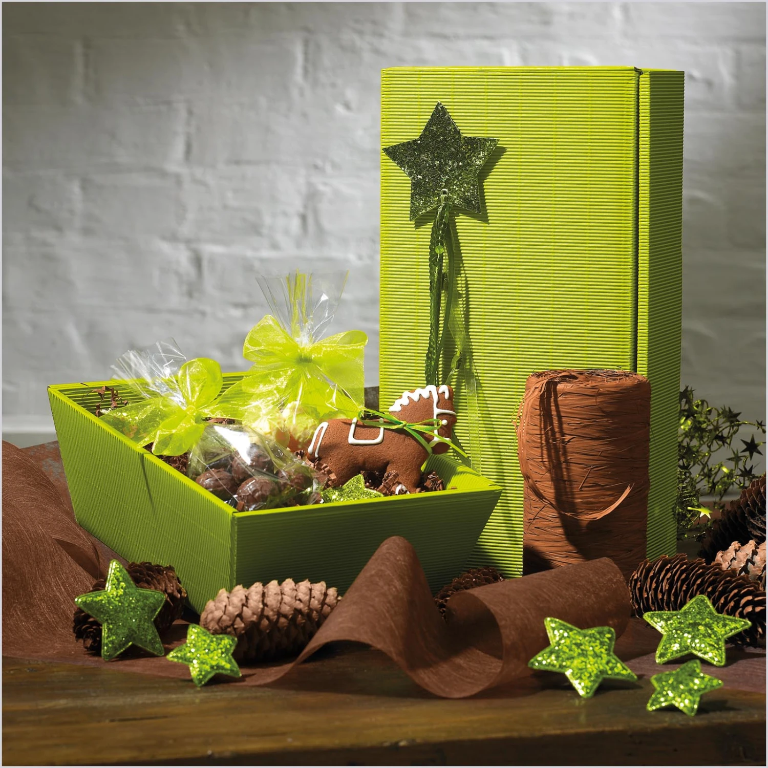 Kleiner Geschenkkorb Leer Viereckig Modern Limette VE 25 Stück – Bild 2