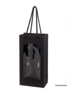 Tragetüte Mini Welle Schwarz M.Fenster Für Zwei 0,25 Ltr. Fl.,20 Stück