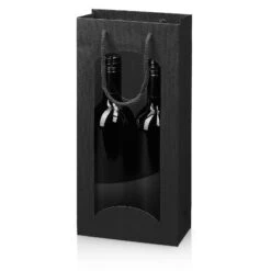 Flaschentragetüte Satina Schwarz Für 2 Flaschen 20 Stück