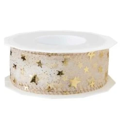 Geschenkband Organzaband Sterne Gold 40 Mm X 20 M