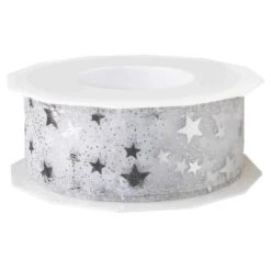 Geschenkband Organzaband Sterne Silber 40 Mm X 20 M