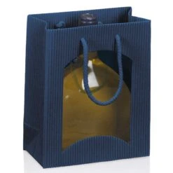 Tragetüte Midi Welle M. Fenster Blau F. Bocksbeutel 20 Stück