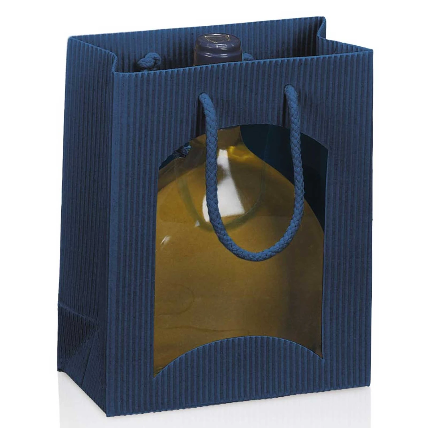 Tragetüte Midi Welle M. Fenster Blau F. Bocksbeutel 20 Stück