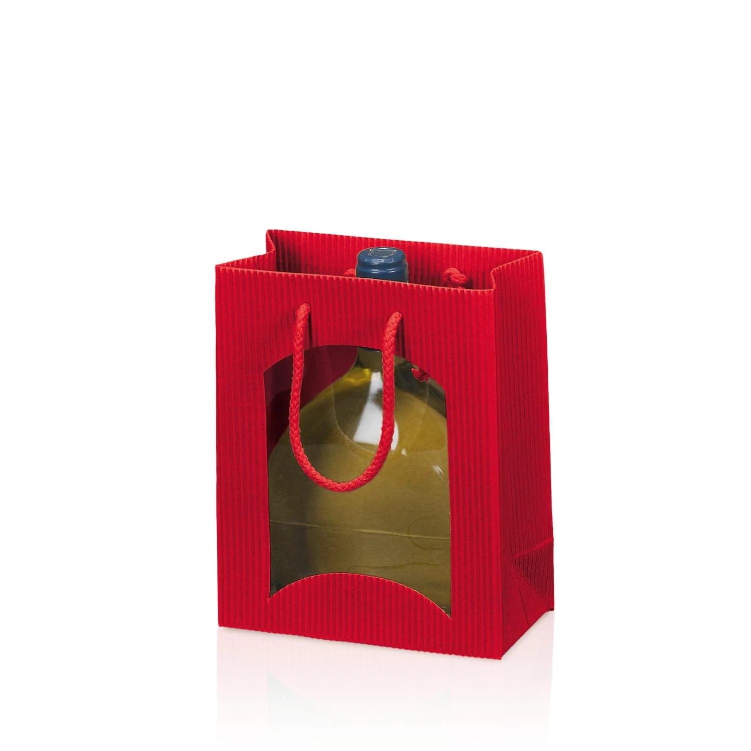 Tragetüte Midi Welle M.Fenster Rot F. Bocksbeutel O. 3 Piccolo 20 St.