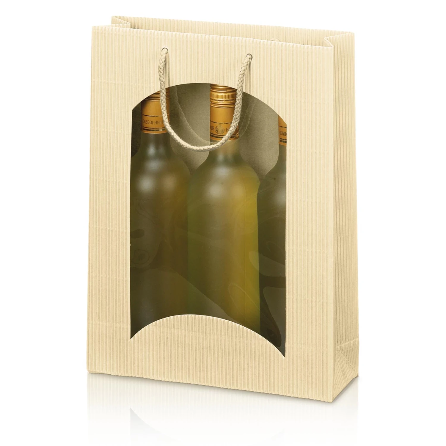 Geschenktaschen Weintaschen Welle Creme 3er Mit Fenster VE 20 Stück