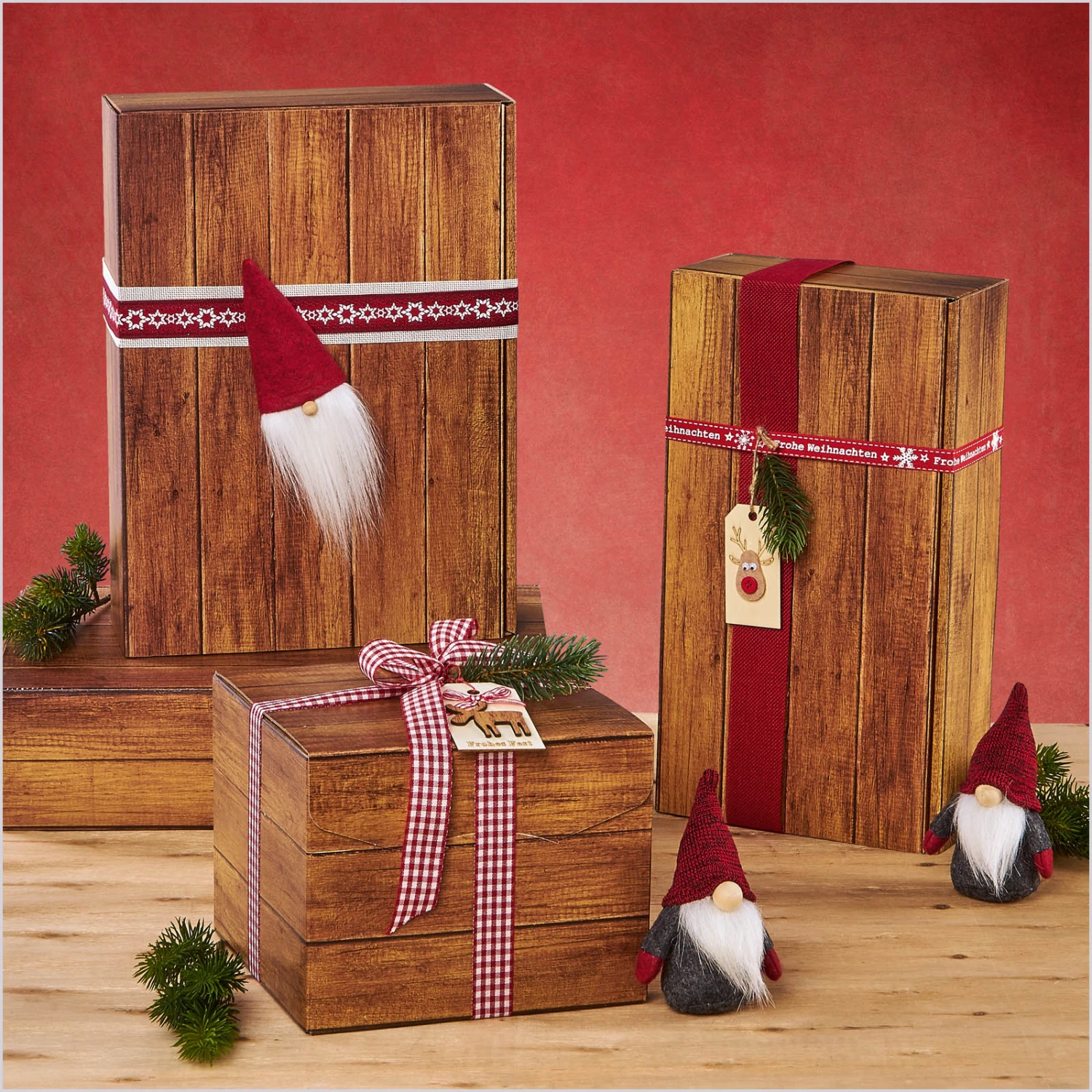 Weinverpackung Präsentkarton Timber Holzoptik Dunkel 2er VE 25 Stück – Bild 2