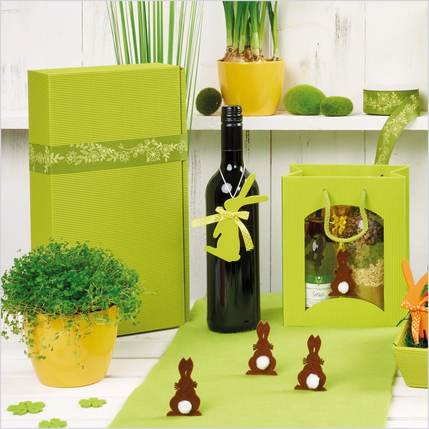 Weinverpackung Präsentkarton Modern Welle Limette 3er 25 Stck – Bild 6