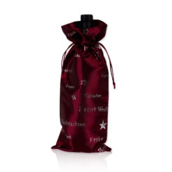 Flaschenbeutel Geschenkbeutel Satin Frohe Weihnachten Bordeaux-Silber