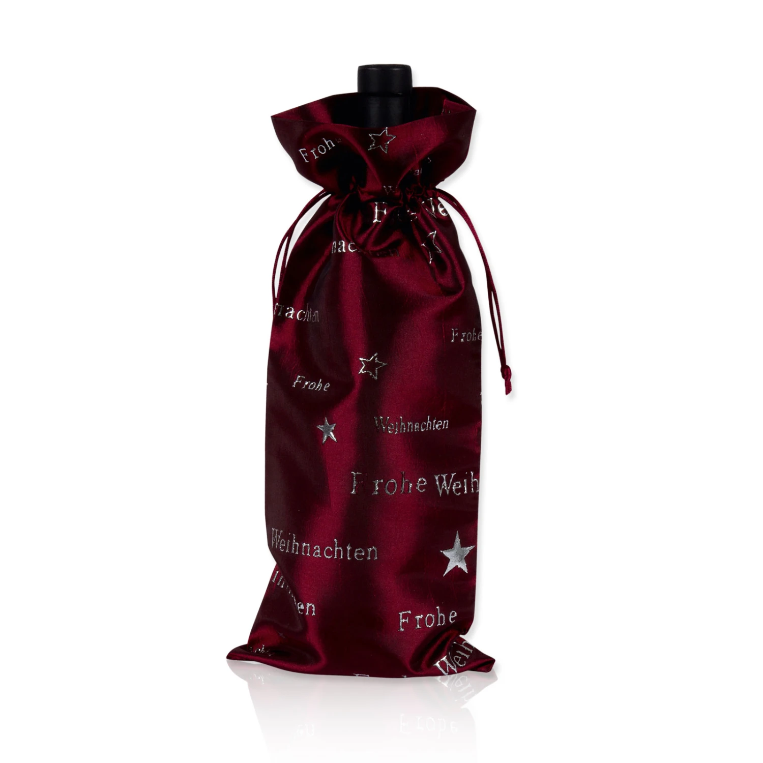Flaschenbeutel Geschenkbeutel Satin Frohe Weihnachten Bordeaux-Silber